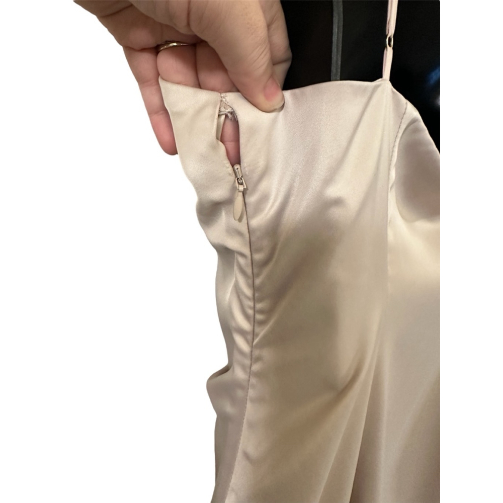 Aritzia Babaton Midi Satin Slit Dress, Size 8, Blush Pink / Pearl - Picture 6 of 10